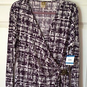 Anne Klein Purple/Gray Pattern Blouse